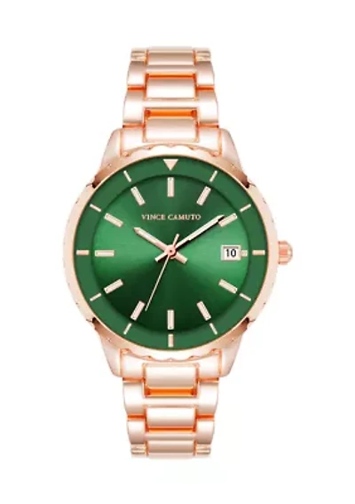 Rose Gold-Tone Metal Alloy Green Dial Watch