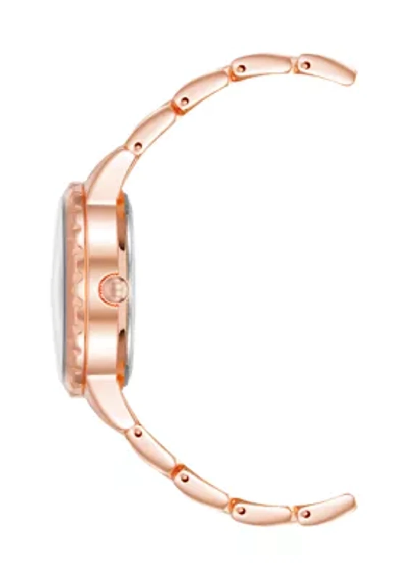 Rose Gold-Tone Metal Alloy Green Dial Watch