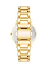   Gold Tone Metal Band Watch with Navy Dial 
