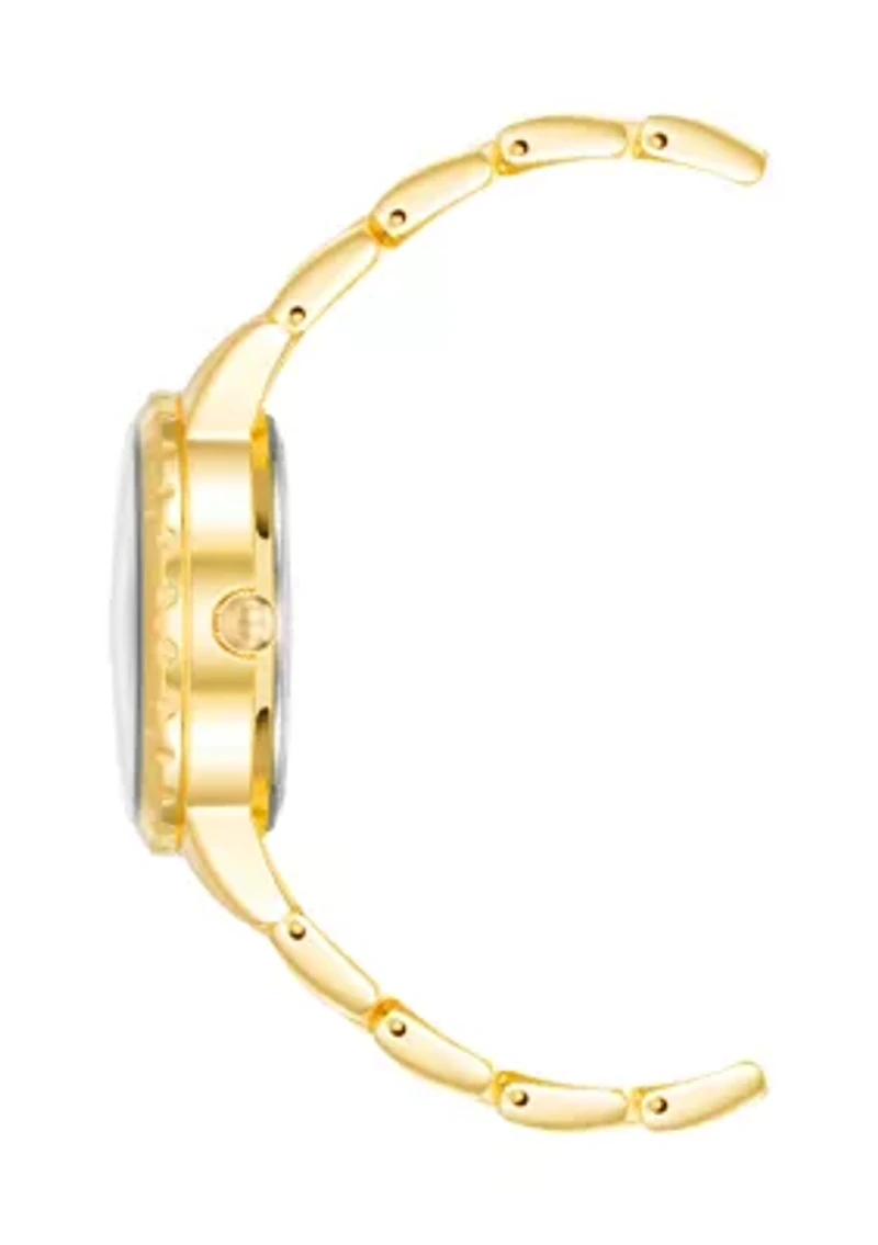   Gold Tone Metal Band Watch with Navy Dial 