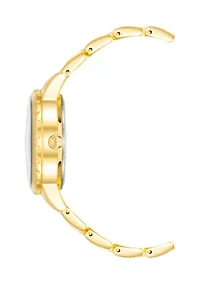   Gold Tone Metal Band Watch with Navy Dial 