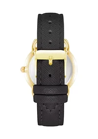 Quartz Round Black Saffiano PU Leather Crystal Accented Watch