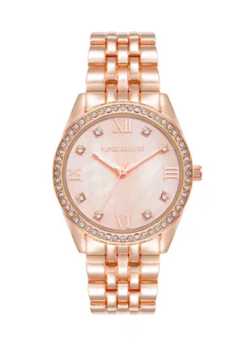 Metal Link Crystal Bezel Watch