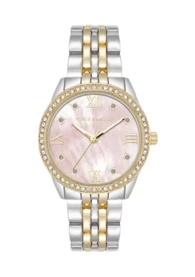 Two-Tone Metal Alloy Bracelet Mother of Pearl Dial Watch