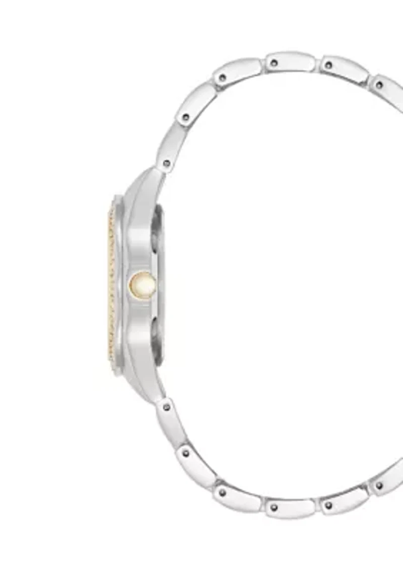 Two-Tone Metal Alloy Bracelet  Mother of Pearl Dial Watch