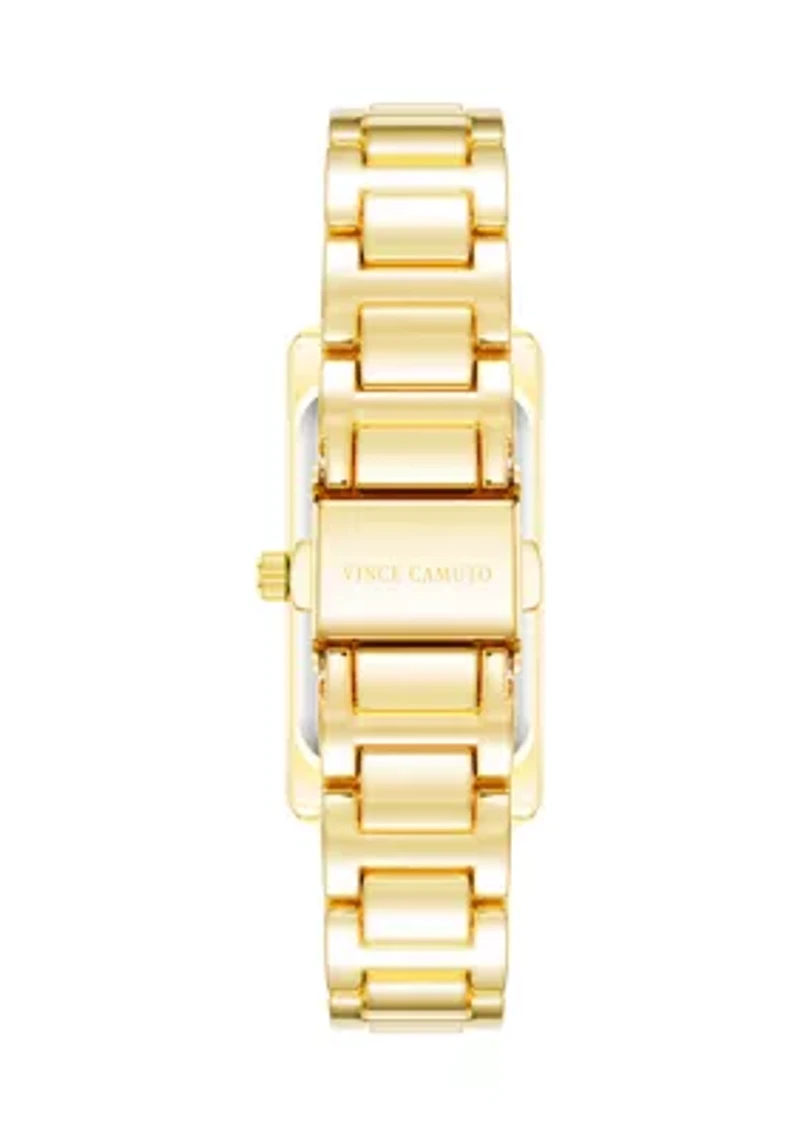 Quartz Rectangular Green and Gold-Tone Metal Alloy Watch