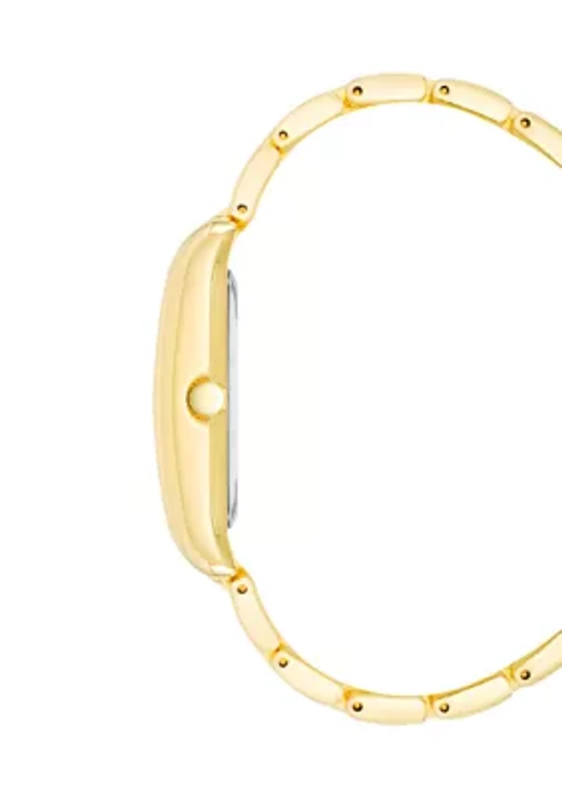 Quartz Rectangular Green and Gold-Tone Metal Alloy Watch