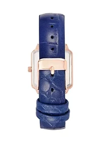 Quartz Navy Croco-Grain PU Leather Crystal Bezel Watch