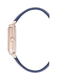 Quartz Navy Croco-Grain PU Leather Crystal Bezel Watch