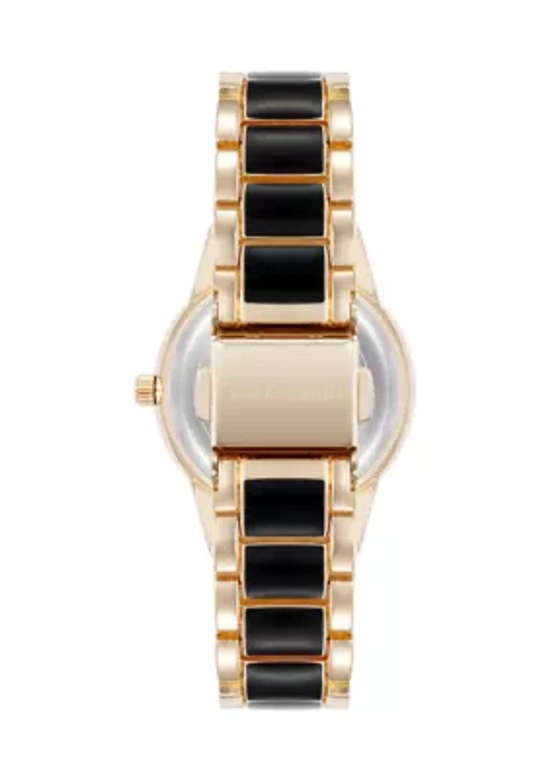 Quartz Black Enamel and Gold-Tone Metal Alloy Watch