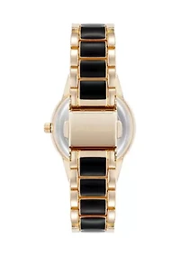 Quartz Black Enamel and Gold-Tone Metal Alloy Watch