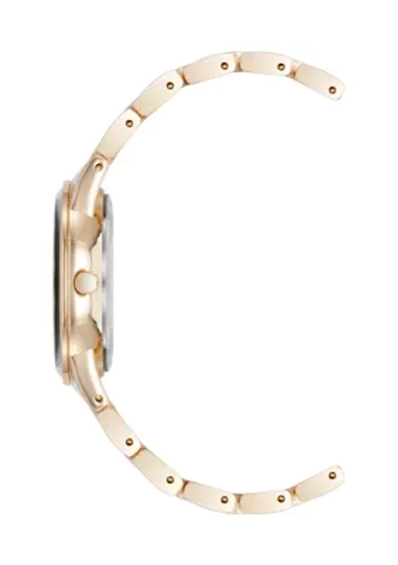 Quartz Black Enamel and Gold-Tone Metal Alloy Watch