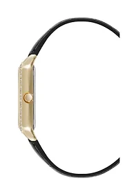Quartz Rectangular Black Crocograin PU Leather Crystal Accented Watch