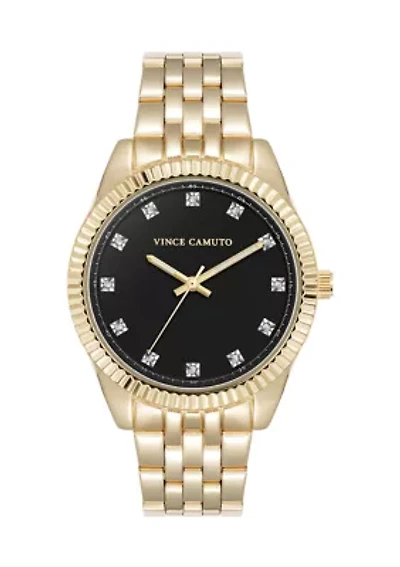 Quartz Gold-Tone Metal Alloy Crystal Accented Dial Watch