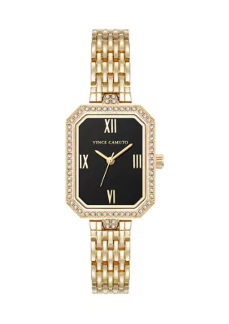 Quartz Gold-Tone Metal Alloy Bracelet with Black Dial Watch