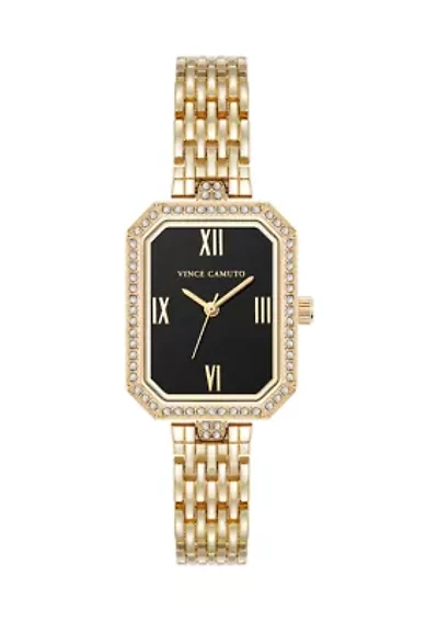 Quartz Gold-Tone Metal Alloy Bracelet with Black Dial Watch