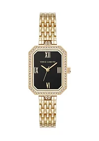Quartz Gold-Tone Metal Alloy Bracelet with Black Dial Watch