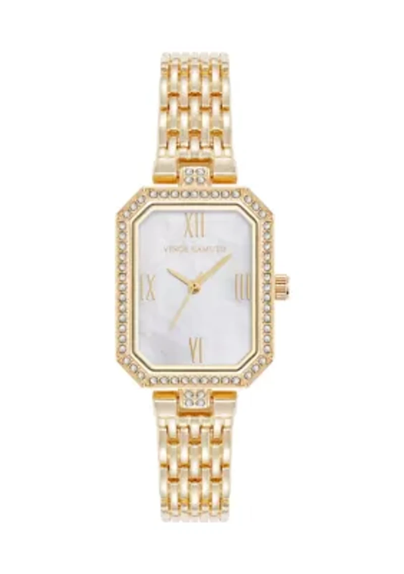 Quartz Gold-Tone Metal Alloy Crystal Bezel Watch