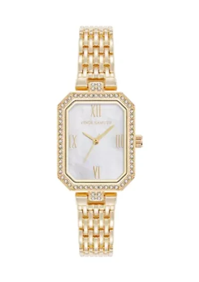 Quartz Gold-Tone Metal Alloy Crystal Bezel Watch