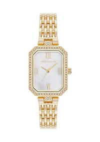 Quartz Gold-Tone Metal Alloy Crystal Bezel Watch