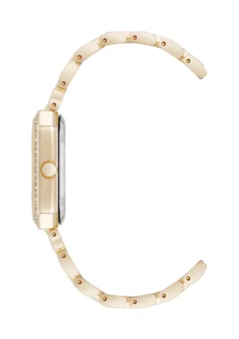 Quartz Gold-Tone Metal Alloy Crystal Bezel Watch