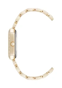 Quartz Gold-Tone Metal Alloy Crystal Bezel Watch