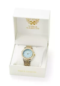 Ladies Quartz Two-Tone Metal Alloy Bracelet with Blue Dial Watch