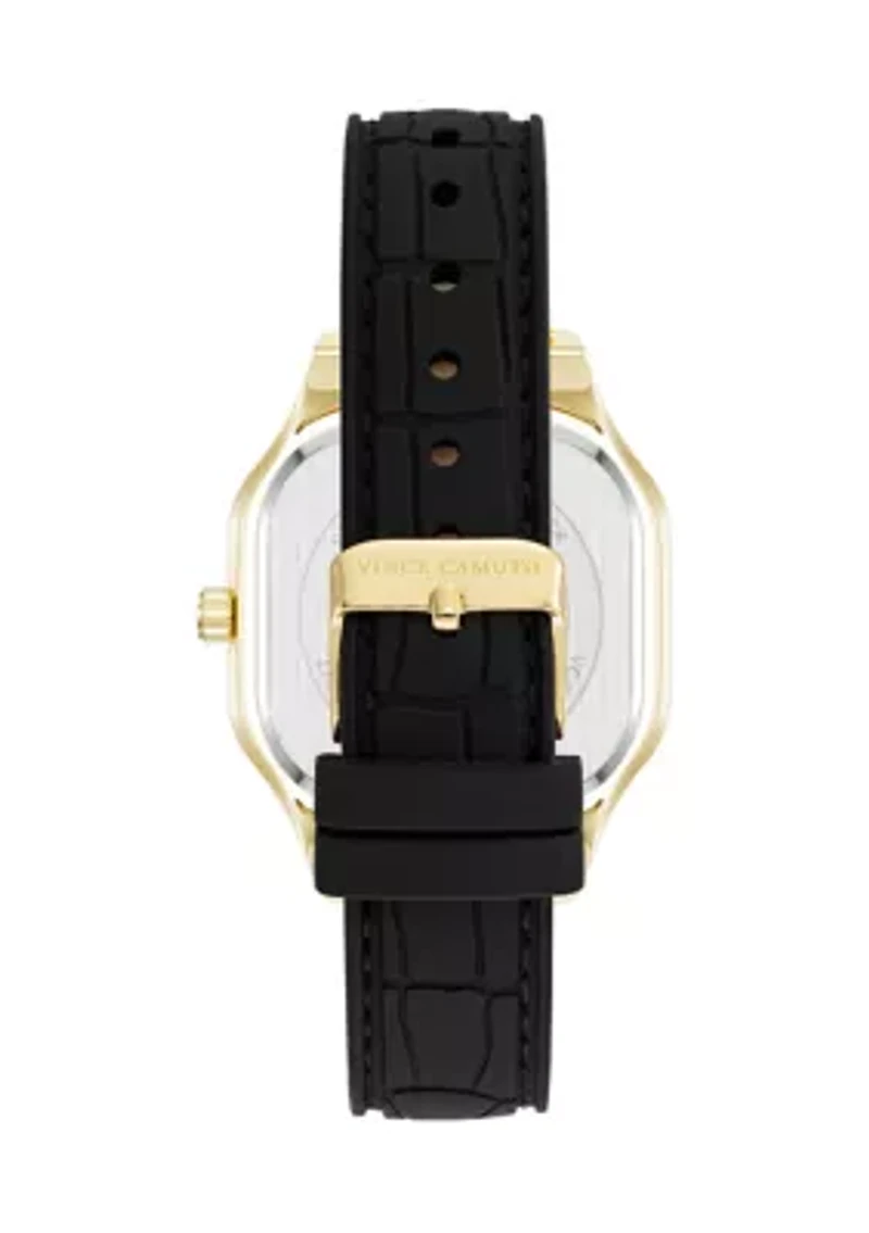 Quartz White Crystal Pavé Black Leather Band Watch