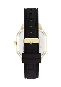 Quartz White Crystal Pavé Black Leather Band Watch