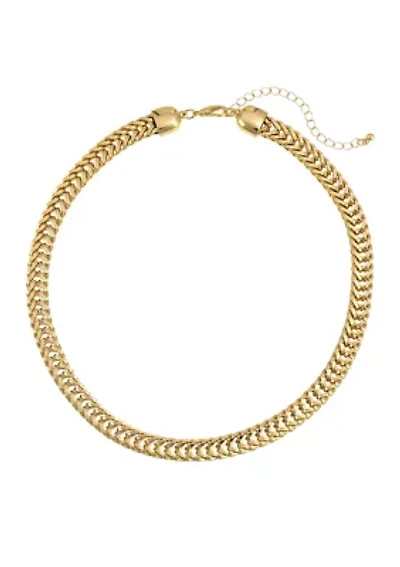 Gold Tone 16'' + 3'' Extender Short Curb Chain Necklace