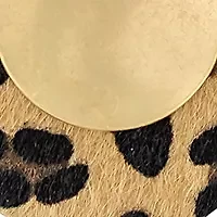 Gold Tone Long Layered Leopard Print and Metal Disc Pendant Necklace