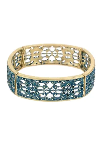 Gold Tone Filigree Stretch Bangle Bracelet