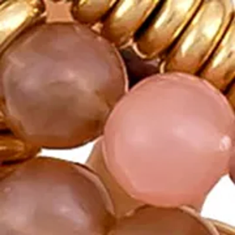 Gold Tone Five Row Pink Multi Beaded Stretch Bracelet