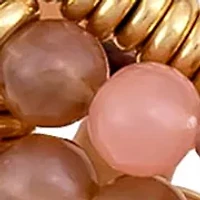 Gold Tone Five Row Pink Multi Beaded Stretch Bracelet