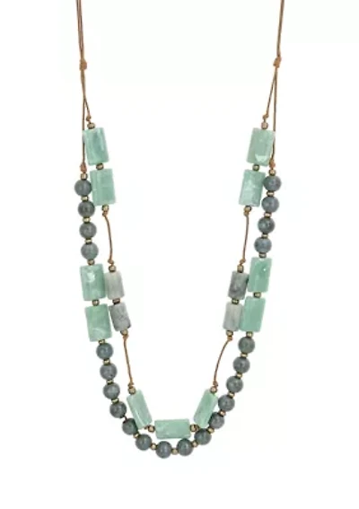 Gold Tone 35'' Multi Teal Chunky Bead Double Row Necklace