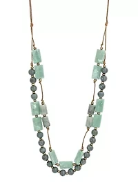 Gold Tone 35'' Multi Teal Chunky Bead Double Row Necklace