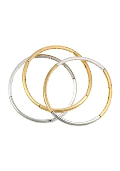 Two Tone Stretch Bangle Bracelets - Set of 3
