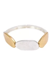 Two Tone Oval Disc Frontal Stretch Bangle Bracelet