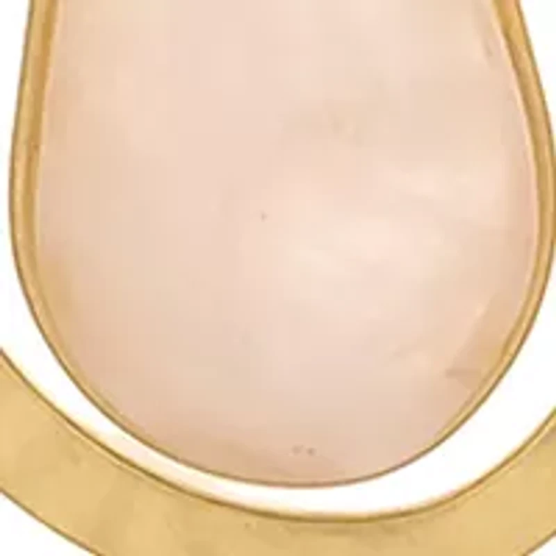 Gold Tone Long Chain Necklace with Faceted Pink Oval Stone Orbital Pendant