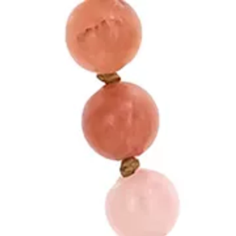 Gold Tone Long Pink and Multi Beaded Tan Cord Necklace