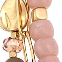 Gold Tone Short Layered 3 Row Pink Multi Bead with Chain Necklace