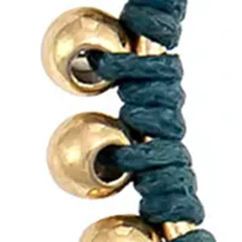 Gold Tone Blue Thread Wrapped Hoop Earrings with Bead Accents