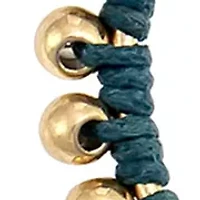 Gold Tone Blue Thread Wrapped Hoop Earrings with Bead Accents