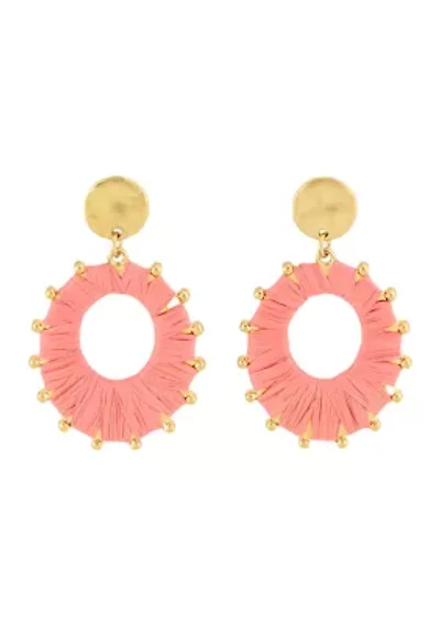 Thread Wrapped Open Oval Post Drop Earrings