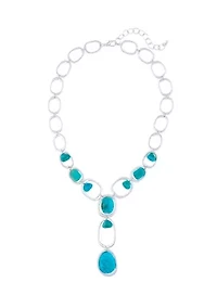 Silver Tone Open Links with Turquoise Nuggets Y Necklace