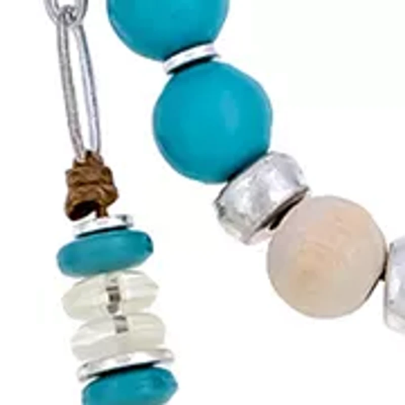 Silver Tone Double Row Turquoise Multi Beaded Necklace