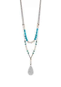 Silver Tone Double Row  Turquoise Multi Beaded Necklace
