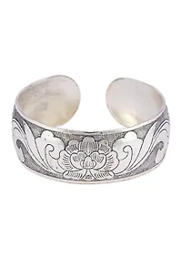 Silver Tone Etched Wide Cuff Bracelet