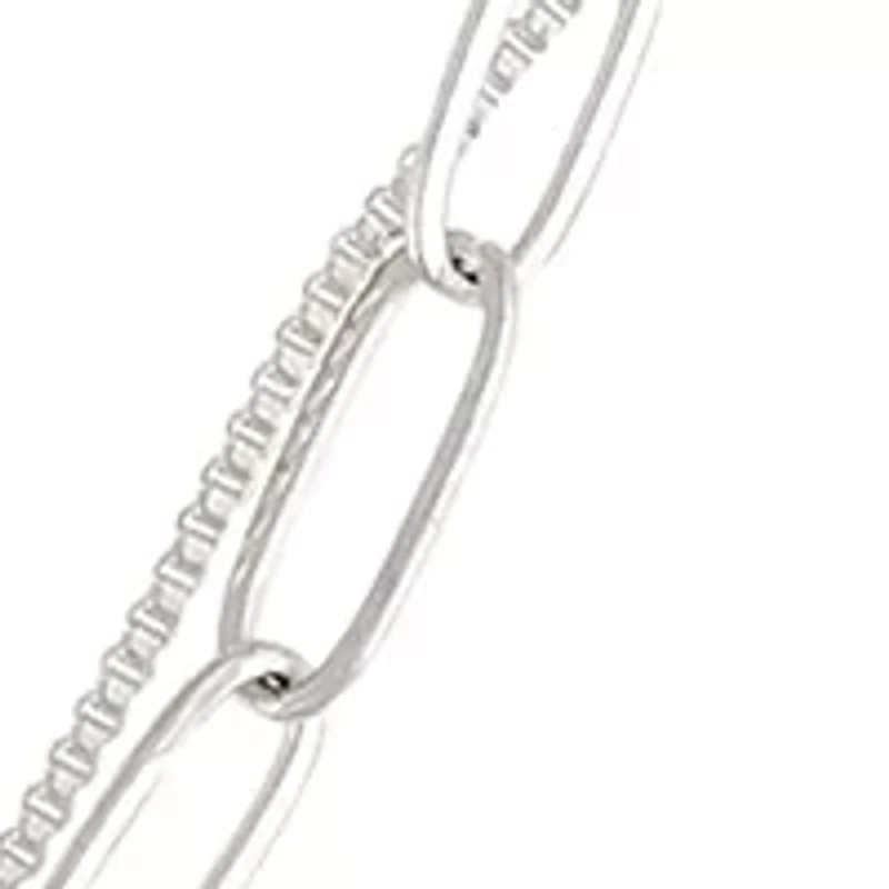 Silver Tone 2 Row Open Link Chain Blue Donut Pendant Necklace