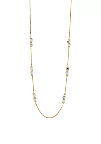 Gold Tone with White Howlite Long Necklace